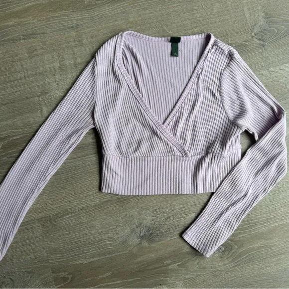 Lilac Ribbed Long Sleeve Wrap Style Top - Picture 1 of 3